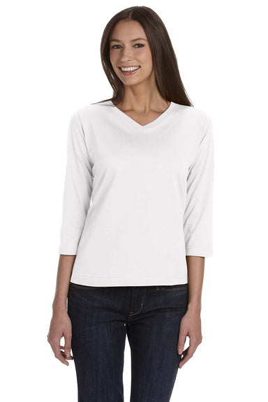 LAT 3577 Womens Premium Jersey 3/4 Sleeve V-Neck T-Shirt White Front