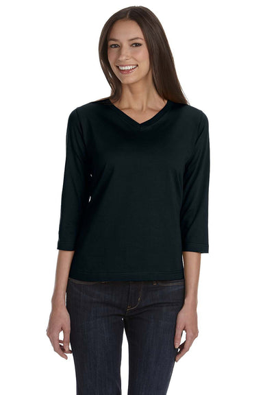 LAT 3577 Womens Premium Jersey 3/4 Sleeve V-Neck T-Shirt Black Front