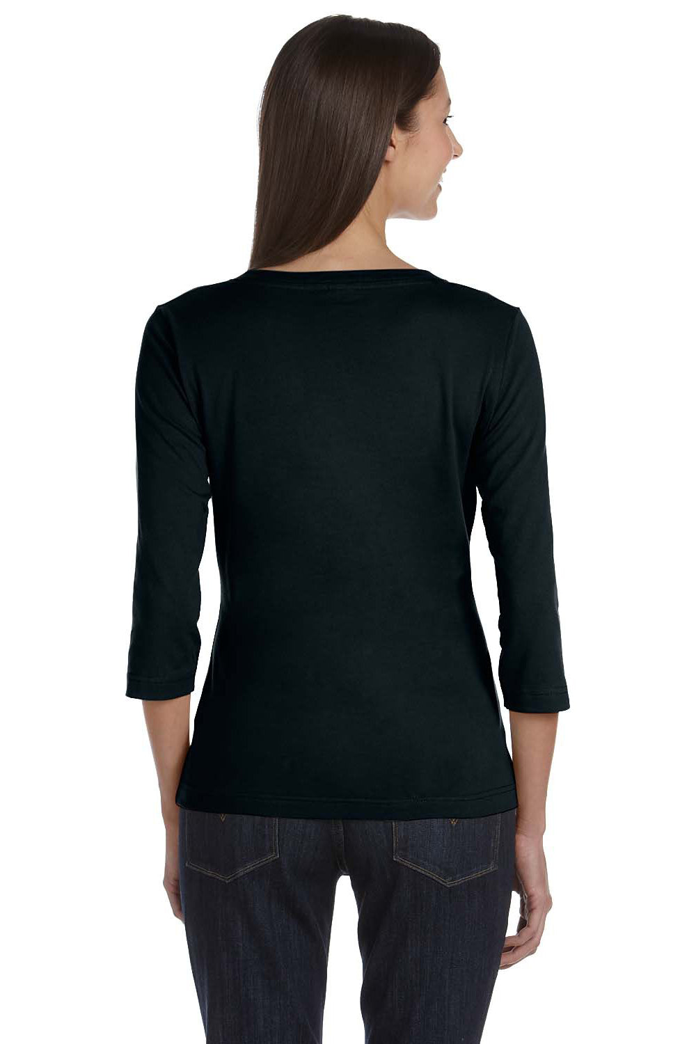 LAT 3577 Womens Premium Jersey 3/4 Sleeve V-Neck T-Shirt Black Back