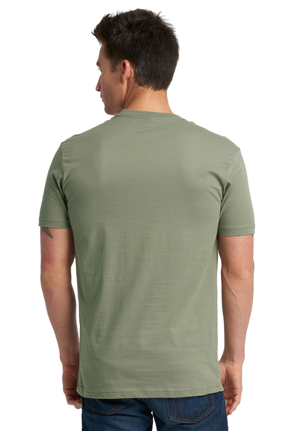 Next Level 3600 Mens Fine Jersey Short Sleeve Crewneck T-Shirt Light Olive Green Back