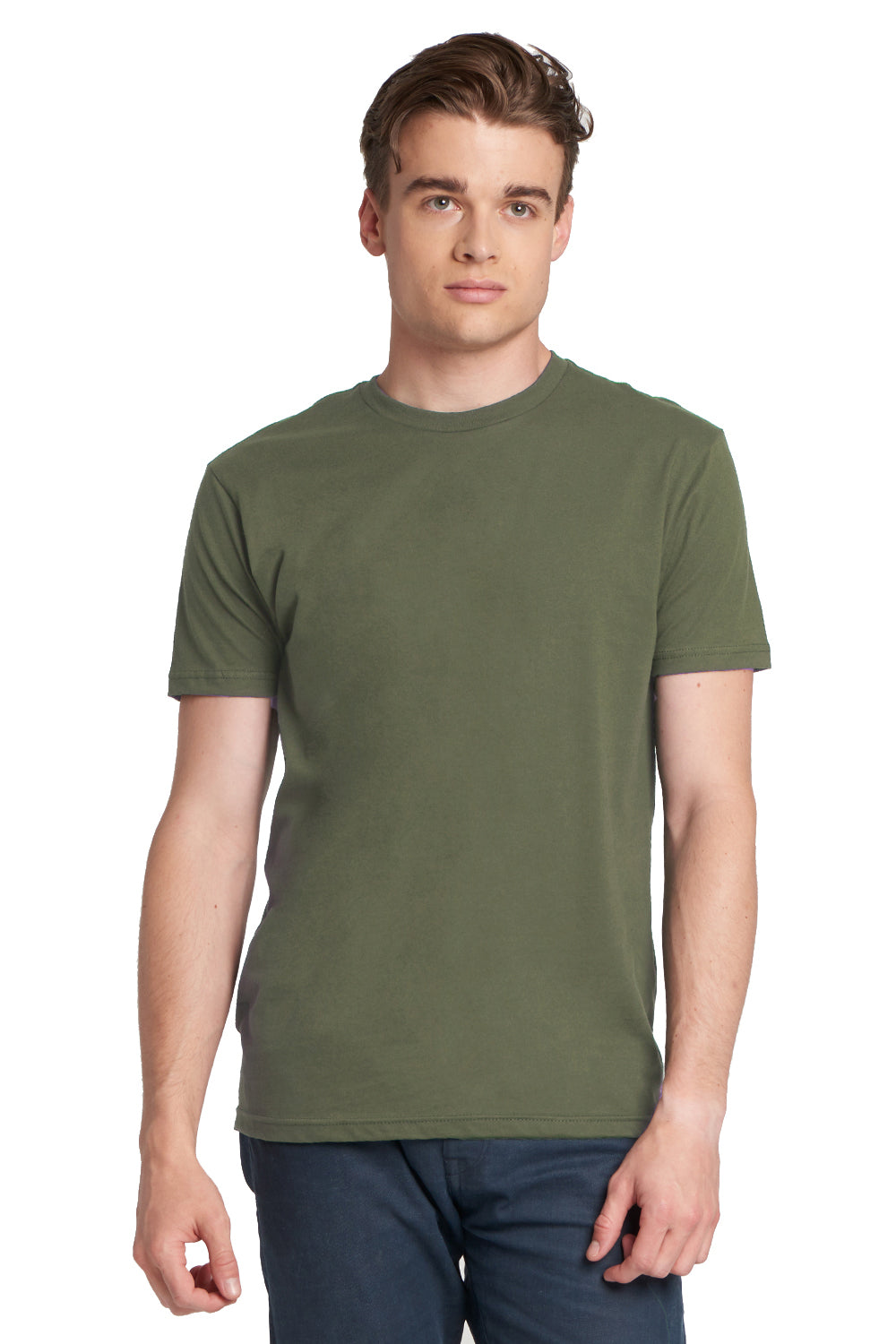 Next Level 3600 Mens Fine Jersey Short Sleeve Crewneck T-Shirt Military Green Front