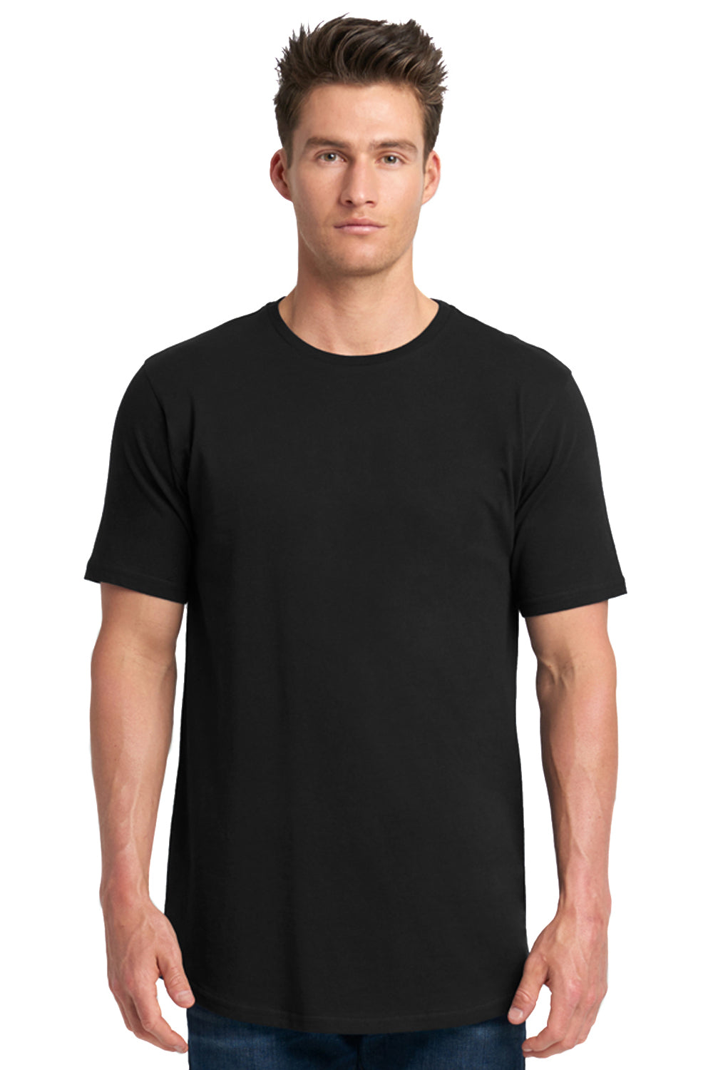 Next Level 3602 Mens Long Body Jersey Short Sleeve Crewneck T-Shirt Black Front