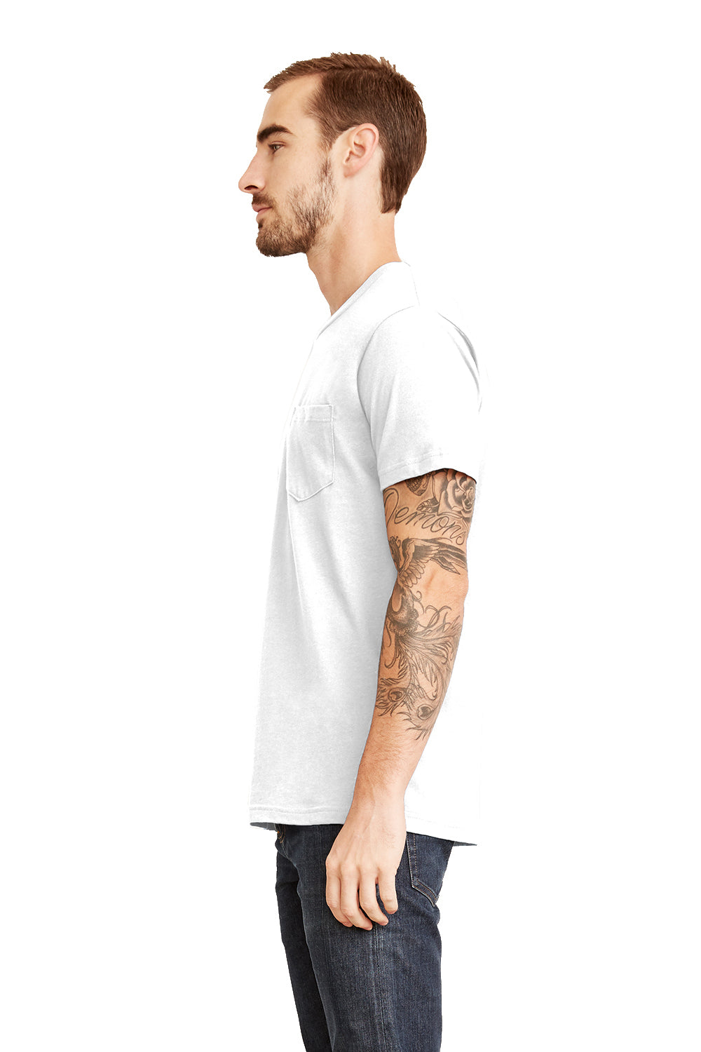Next Level 3605 Mens Fine Jersey Short Sleeve Crewneck T-Shirt w/ Pocket White Side