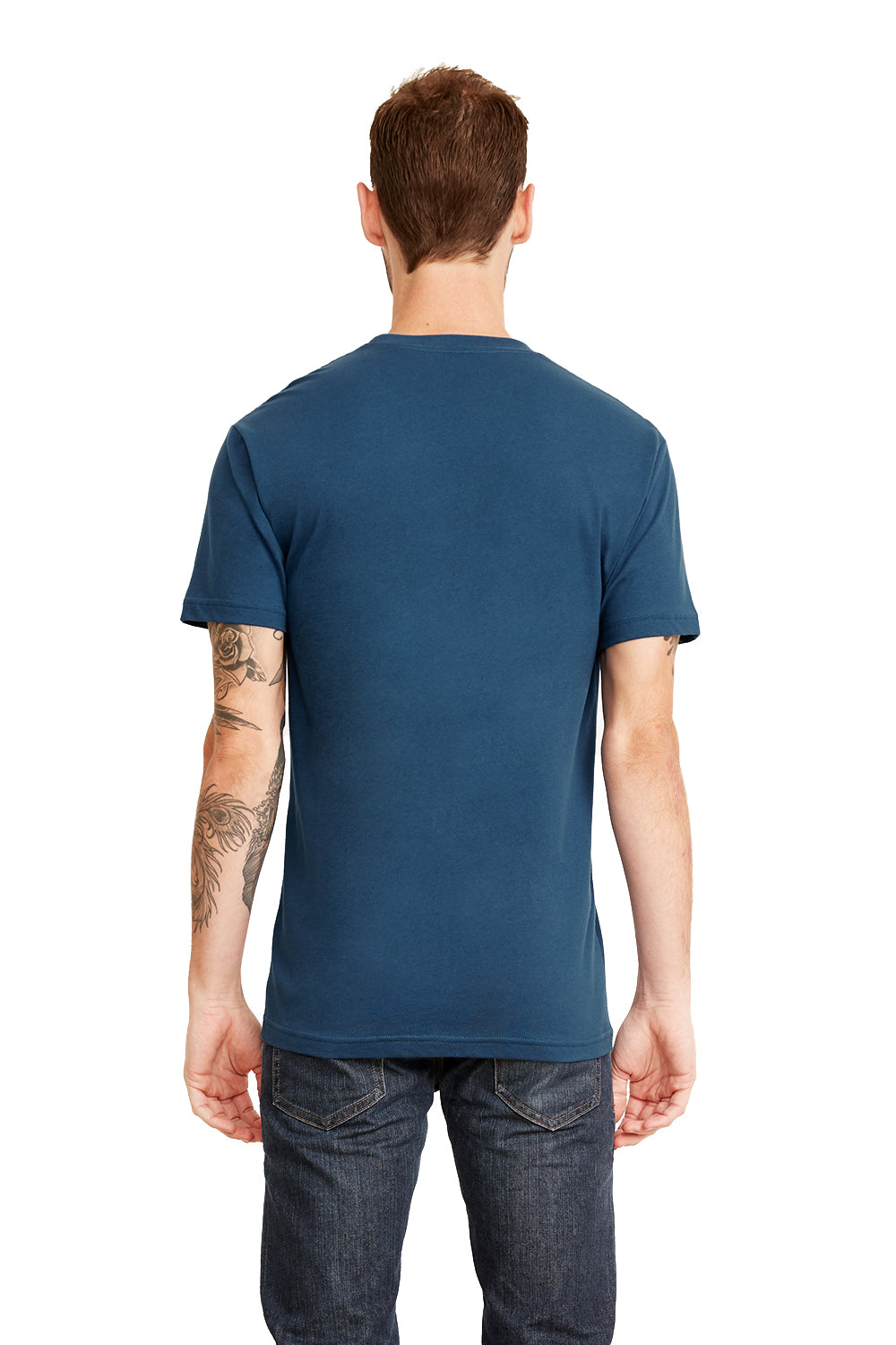 Next Level 3605 Mens Fine Jersey Short Sleeve Crewneck T-Shirt w/ Pocket Cool Blue Back