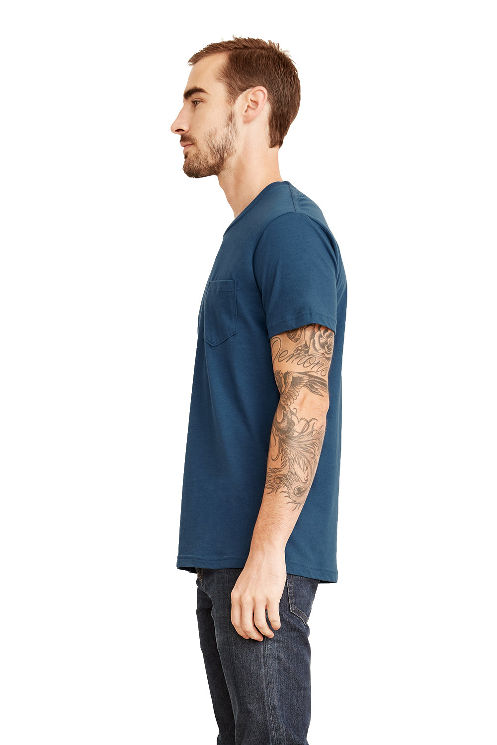 Next Level 3605 Mens Fine Jersey Short Sleeve Crewneck T-Shirt w/ Pocket Cool Blue Side