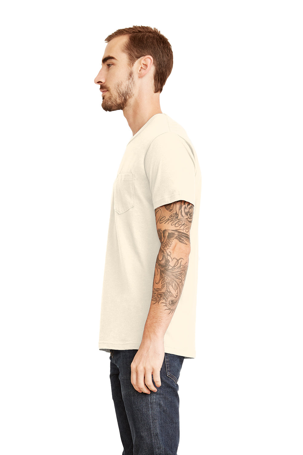 Next Level 3605 Mens Fine Jersey Short Sleeve Crewneck T-Shirt w/ Pocket Natural Side