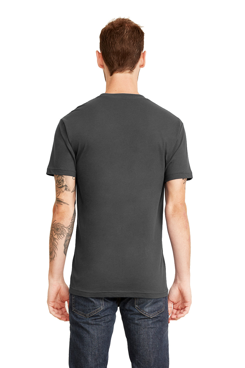 Next Level 3605 Mens Fine Jersey Short Sleeve Crewneck T-Shirt w/ Pocket Heavy Metal Grey Back
