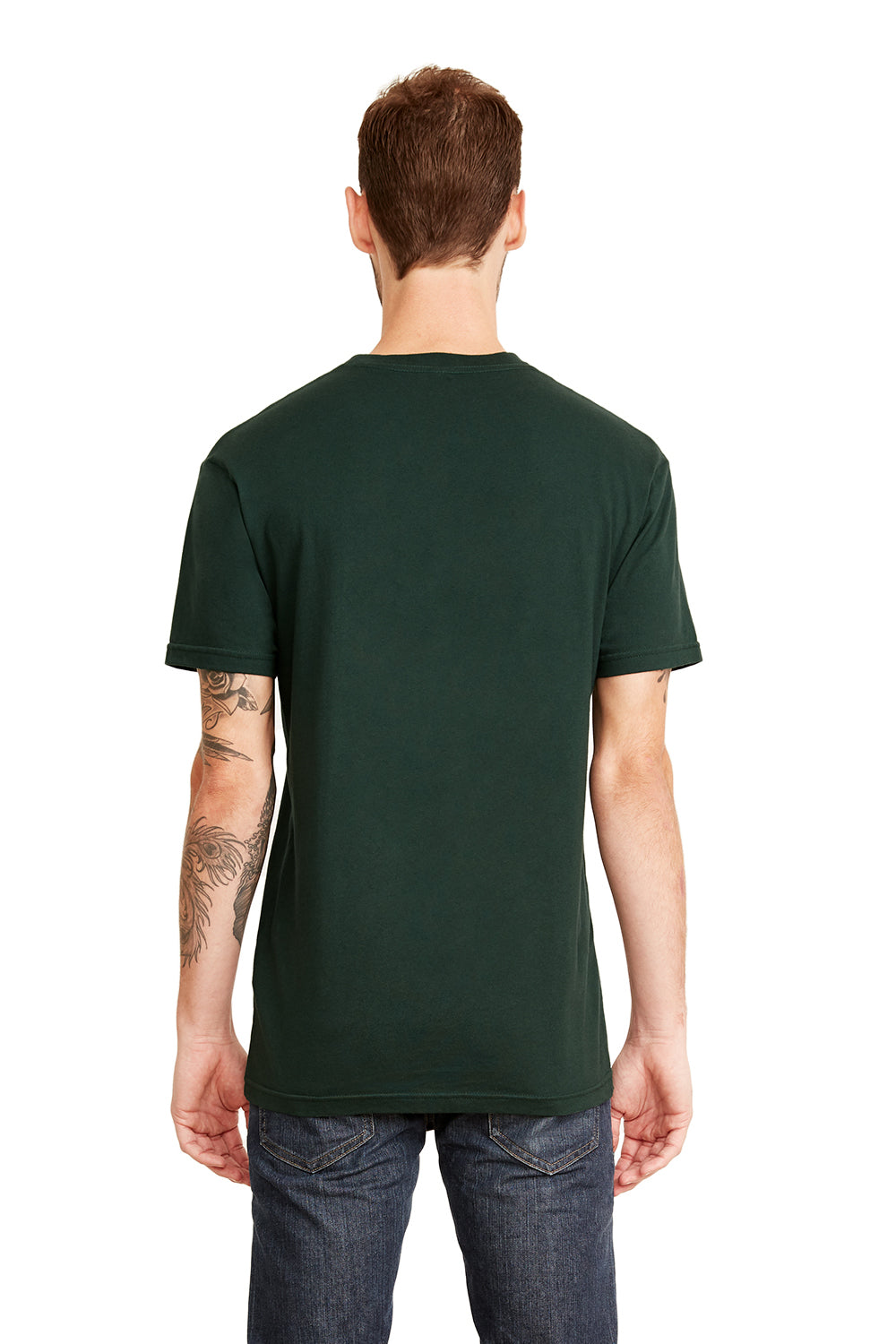 Next Level 3605 Mens Fine Jersey Short Sleeve Crewneck T-Shirt w/ Pocket Forest Green Back