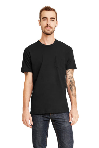 Next Level 3605 Mens Fine Jersey Short Sleeve Crewneck T-Shirt w/ Pocket Black Front