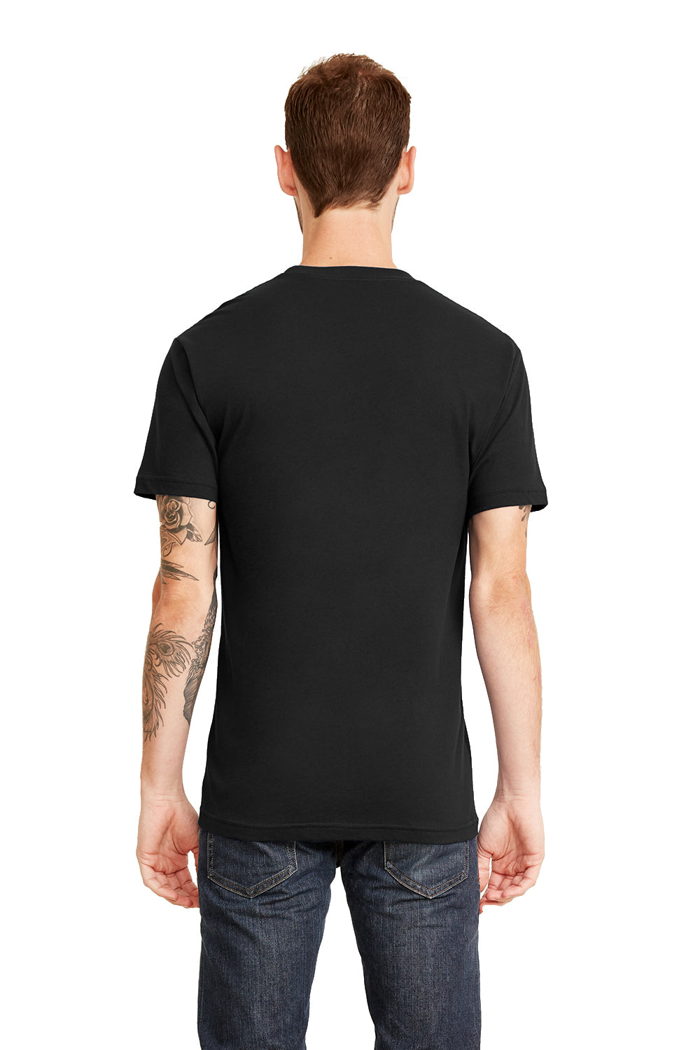 Next Level 3605 Mens Fine Jersey Short Sleeve Crewneck T-Shirt w/ Pocket Black Back