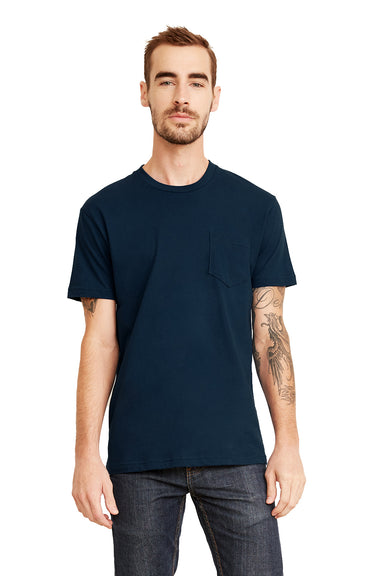 Next Level 3605 Mens Fine Jersey Short Sleeve Crewneck T-Shirt w/ Pocket Navy Blue Front