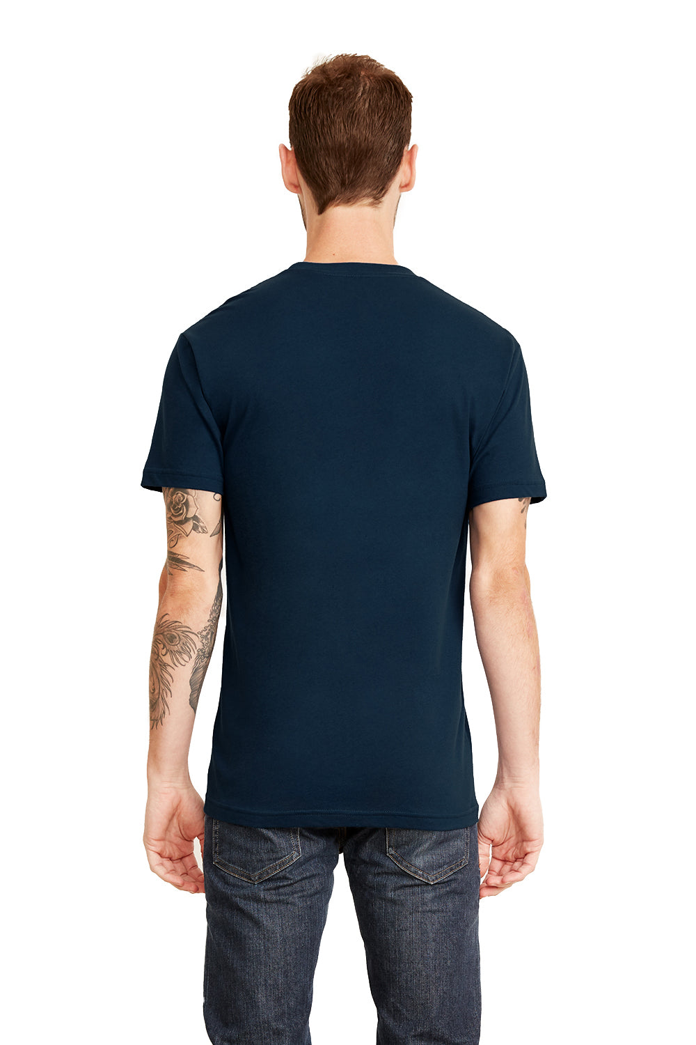 Next Level 3605 Mens Fine Jersey Short Sleeve Crewneck T-Shirt w/ Pocket Navy Blue Back