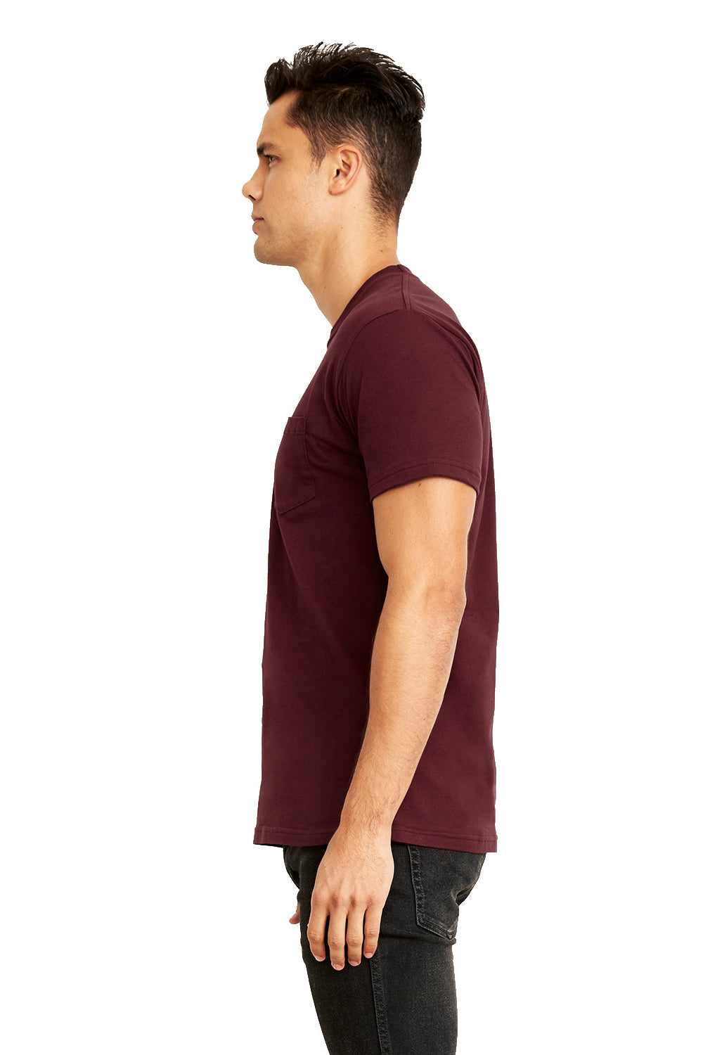 Next Level 3605 Mens Fine Jersey Short Sleeve Crewneck T-Shirt w/ Pocket Maroon Side
