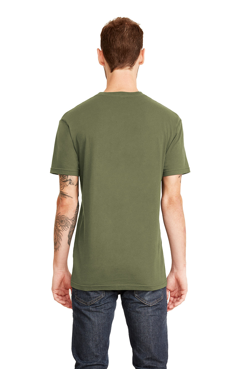 Next Level 3605 Mens Fine Jersey Short Sleeve Crewneck T-Shirt w/ Pocket Military Green Back