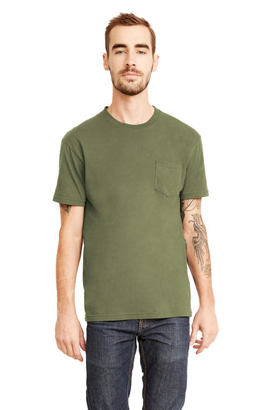 Next Level 3605 Mens Fine Jersey Short Sleeve Crewneck T-Shirt w/ Pocket Military Green Front