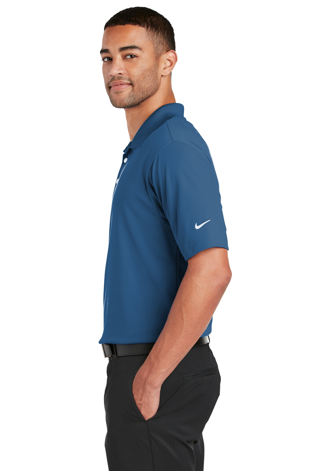 Nike 363807 Mens Dri-Fit Moisture Wicking Short Sleeve Polo Shirt Court Blue Side