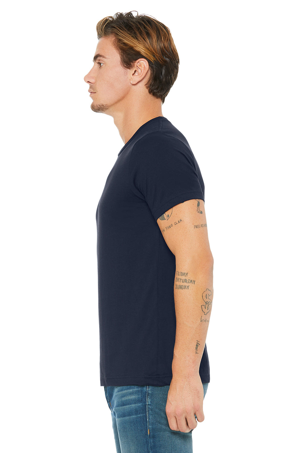 Bella + Canvas 3650 Mens Short Sleeve Crewneck T-Shirt Navy Blue Side