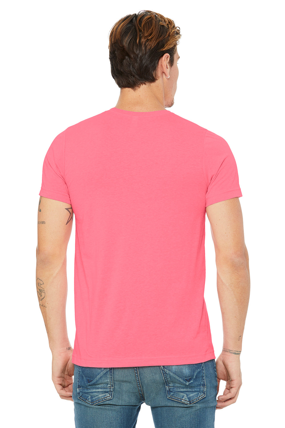 Bella + Canvas 3650 Mens Short Sleeve Crewneck T-Shirt Neon Pink Back