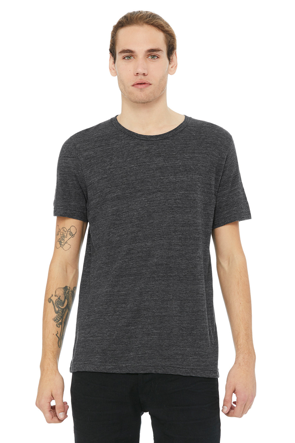 Bella + Canvas 3650 Mens Short Sleeve Crewneck T-Shirt Charcoal Black Slub Front