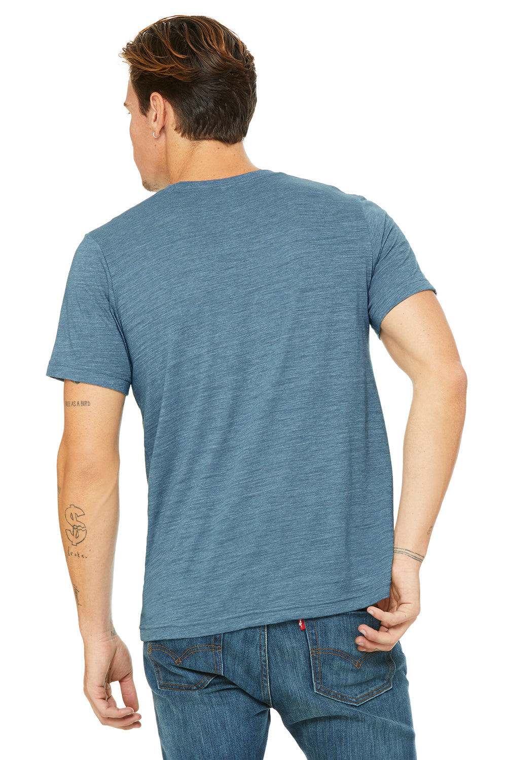 Bella + Canvas 3650 Mens Short Sleeve Crewneck T-Shirt Denim Blue Slub Back