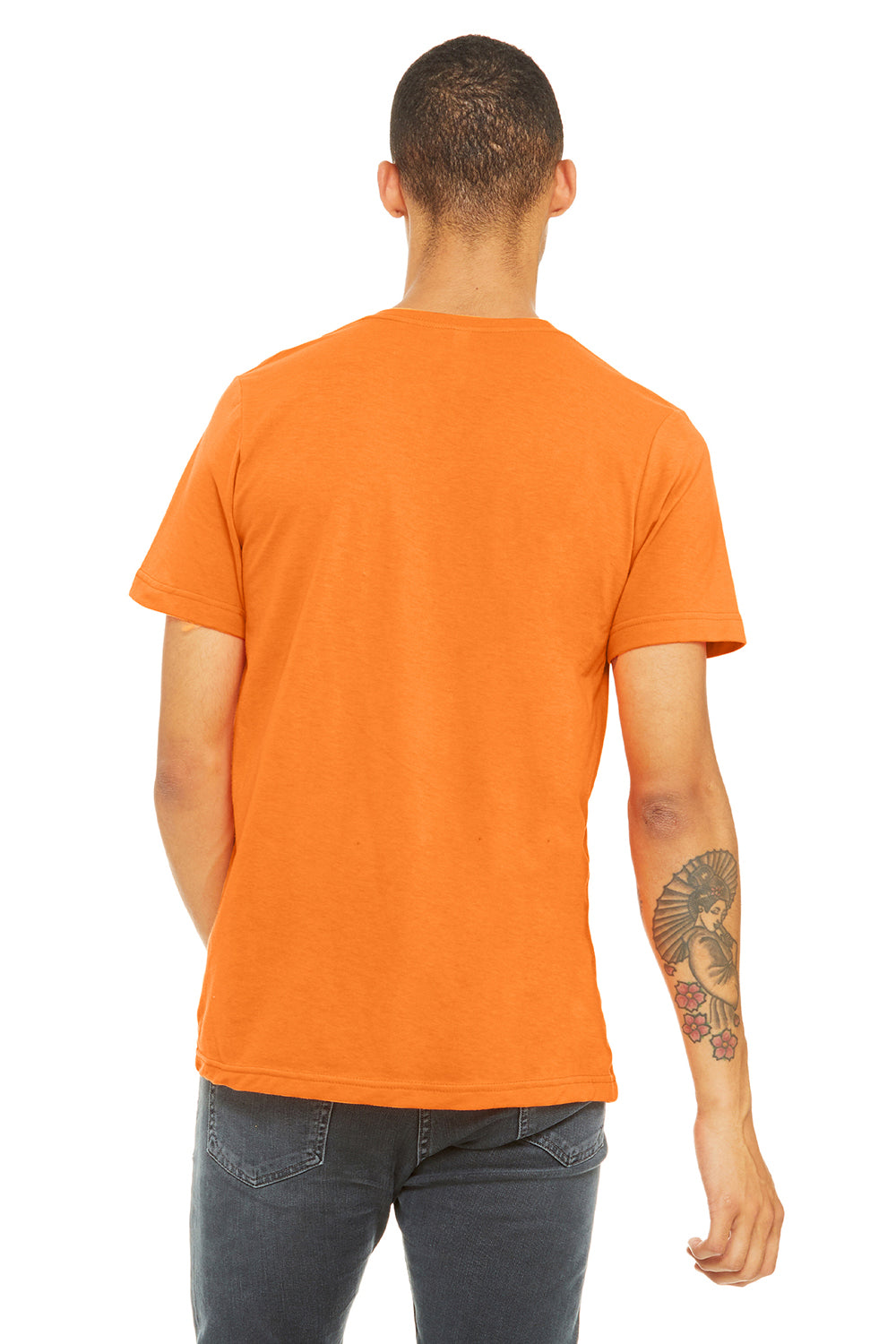 Bella + Canvas 3650 Mens Short Sleeve Crewneck T-Shirt Neon Orange Back