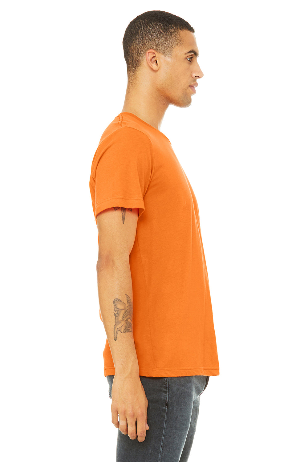 Bella + Canvas 3650 Mens Short Sleeve Crewneck T-Shirt Neon Orange Side
