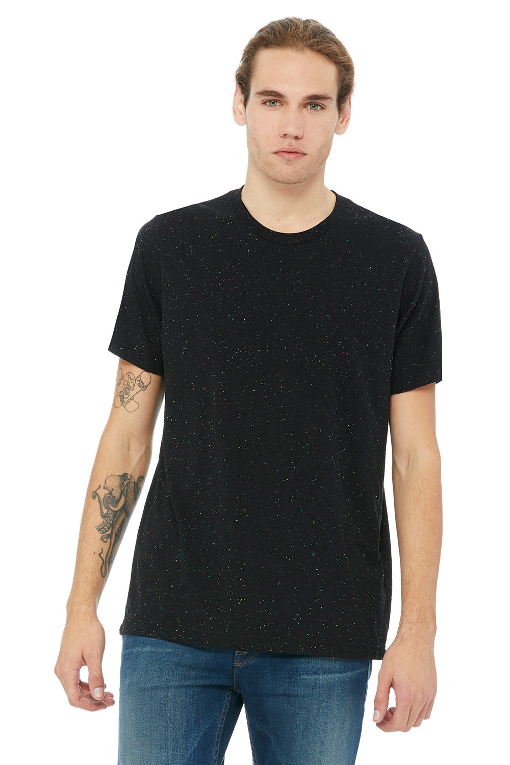 Bella + Canvas 3650 Mens Short Sleeve Crewneck T-Shirt Black Speckled Front