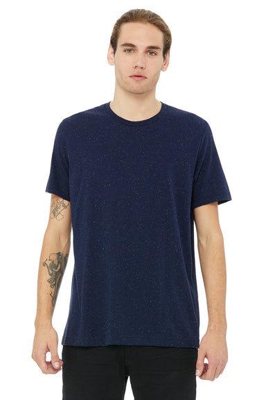 Bella + Canvas 3650 Mens Short Sleeve Crewneck T-Shirt Navy Blue Speckled Front
