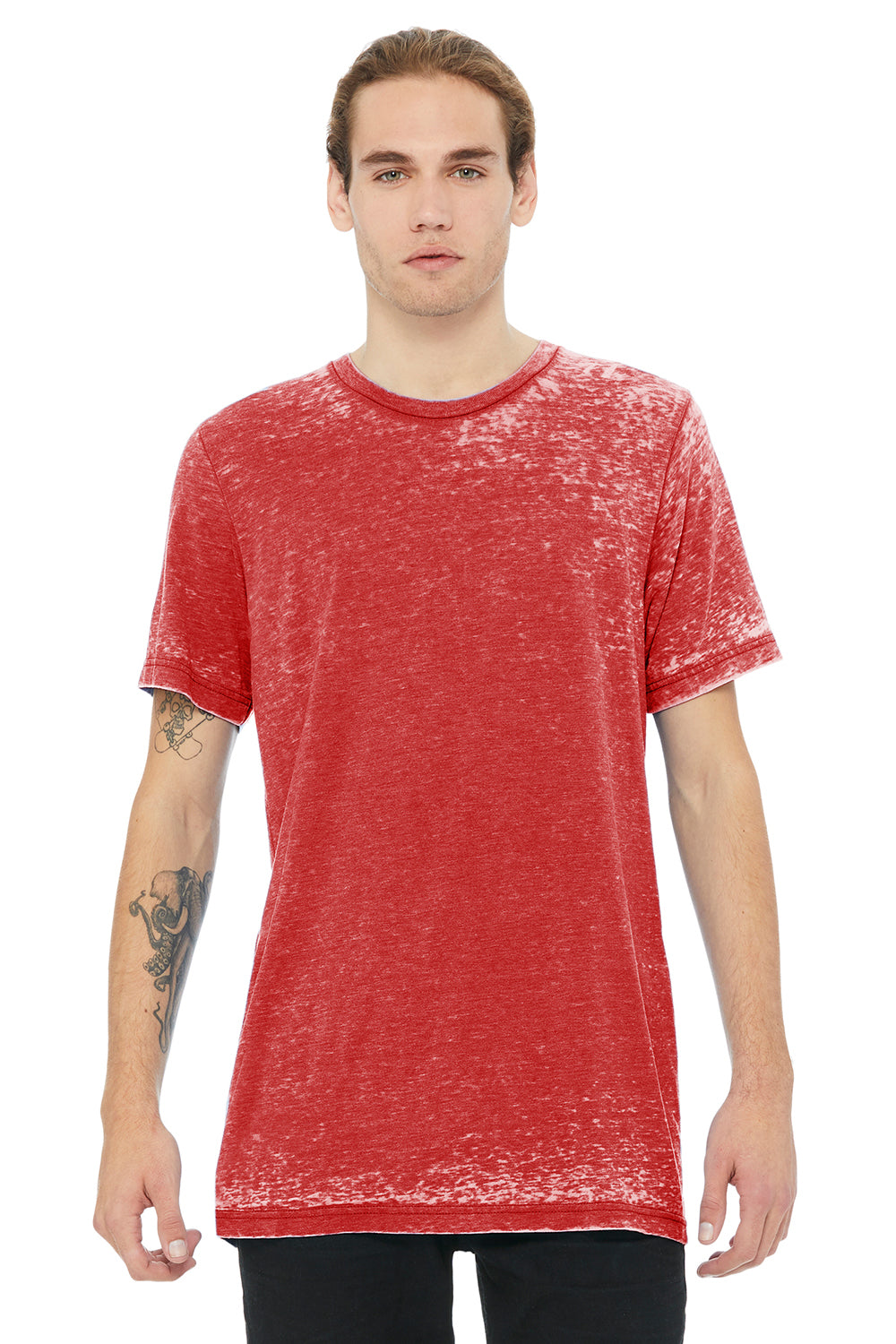 Bella + Canvas 3650 Mens Short Sleeve Crewneck T-Shirt Red Acid Washed Front