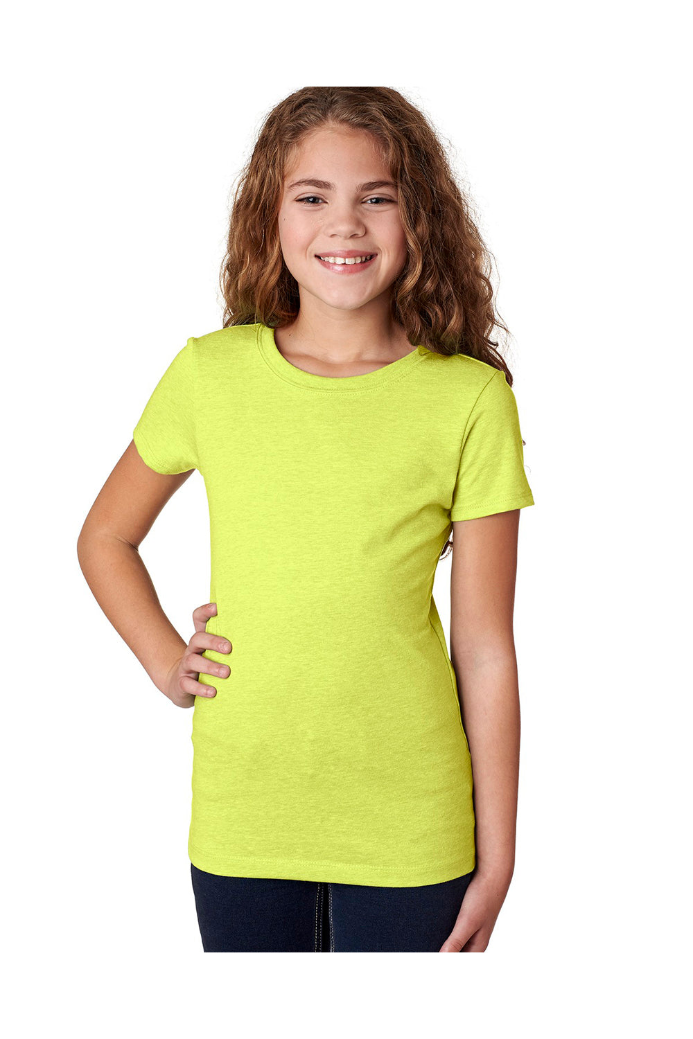 Next Level 3712 Youth Princess CVC Jersey Short Sleeve Crewneck T-Shirt Neon Yellow Front