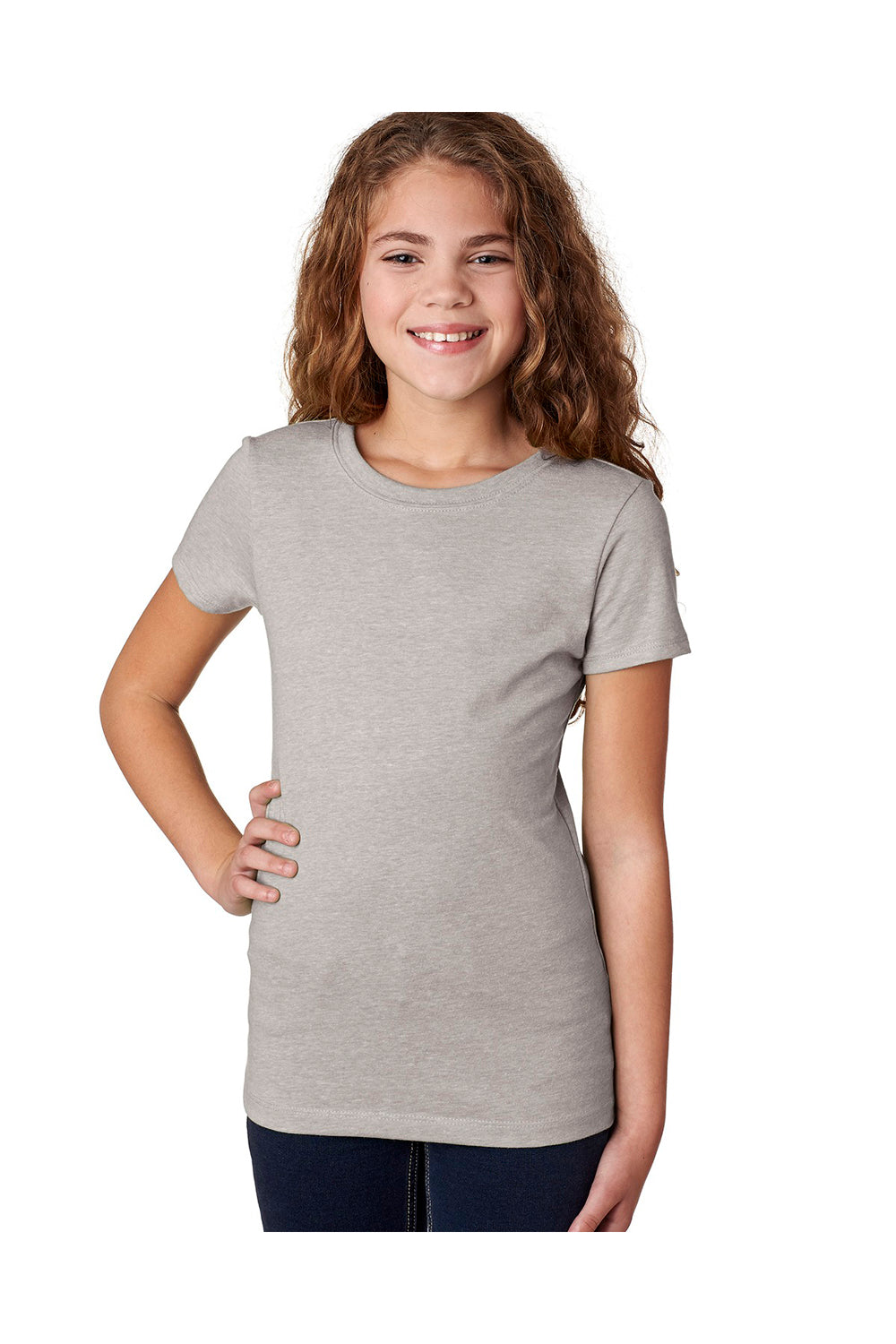 Next Level 3712 Youth Princess CVC Jersey Short Sleeve Crewneck T-Shirt Silk Grey Front