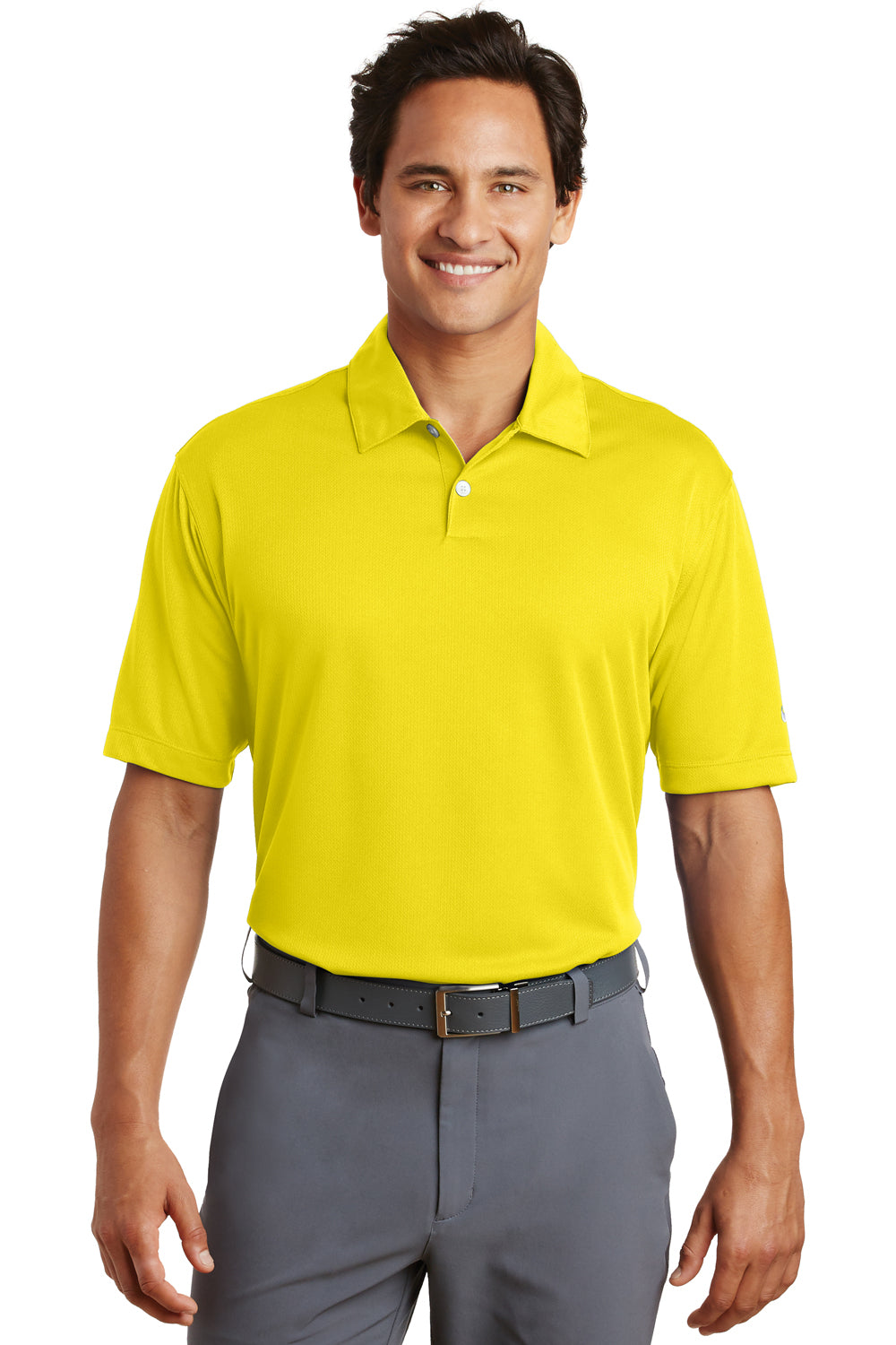 Nike 373749 Mens Dri-Fit Moisture Wicking Short Sleeve Polo Shirt Yellow Front
