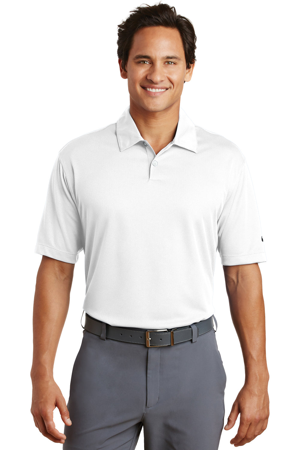 Nike 373749 Mens Dri-Fit Moisture Wicking Short Sleeve Polo Shirt White Front