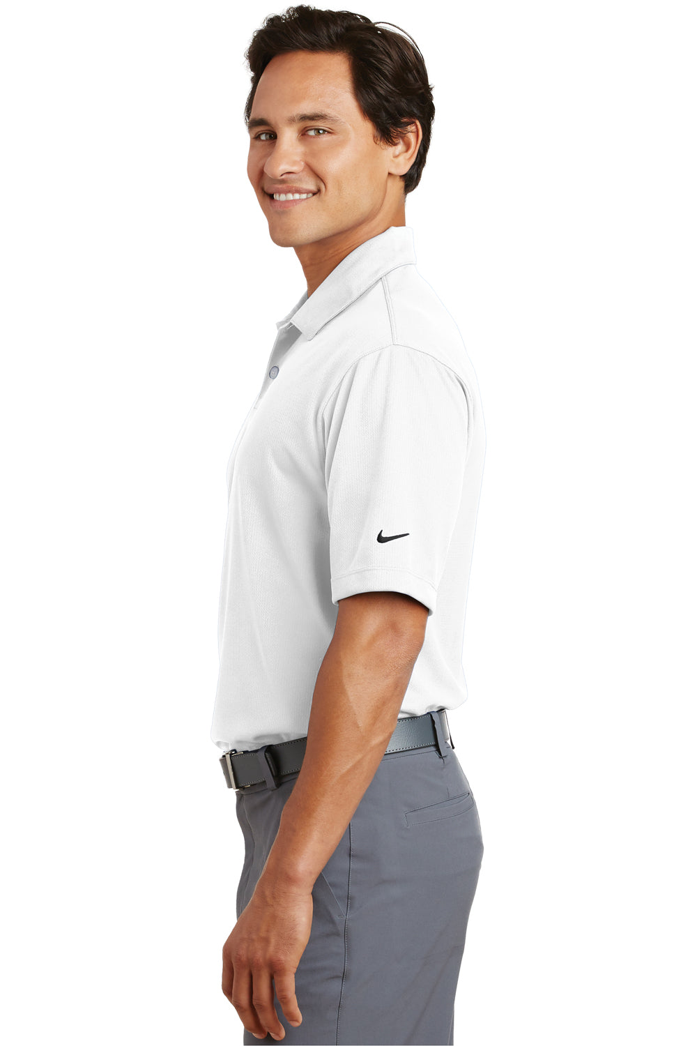 Nike 373749 Mens Dri-Fit Moisture Wicking Short Sleeve Polo Shirt White Side