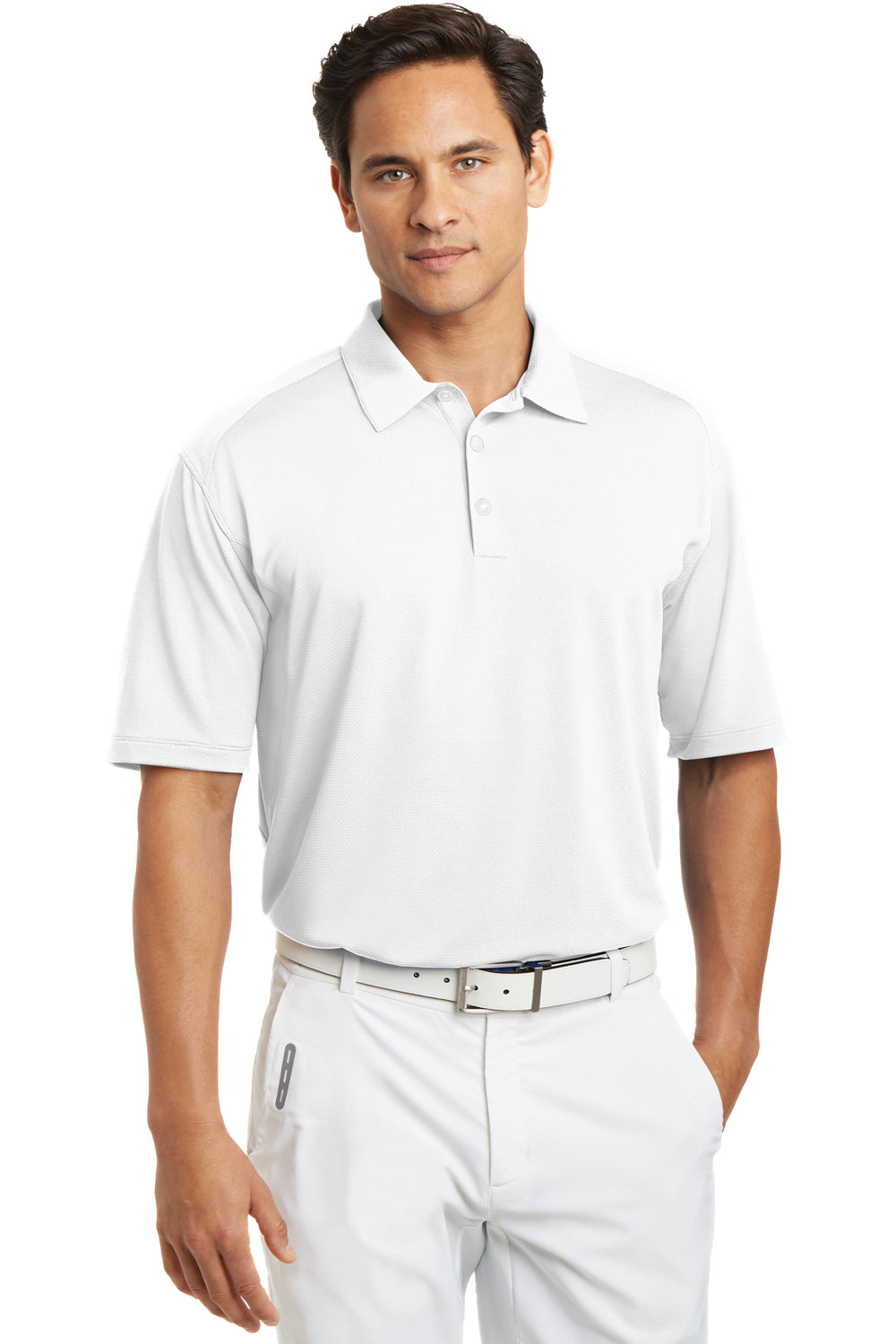 Nike 378453 Mens Dri-Fit Moisture Wicking Short Sleeve Polo Shirt White Front