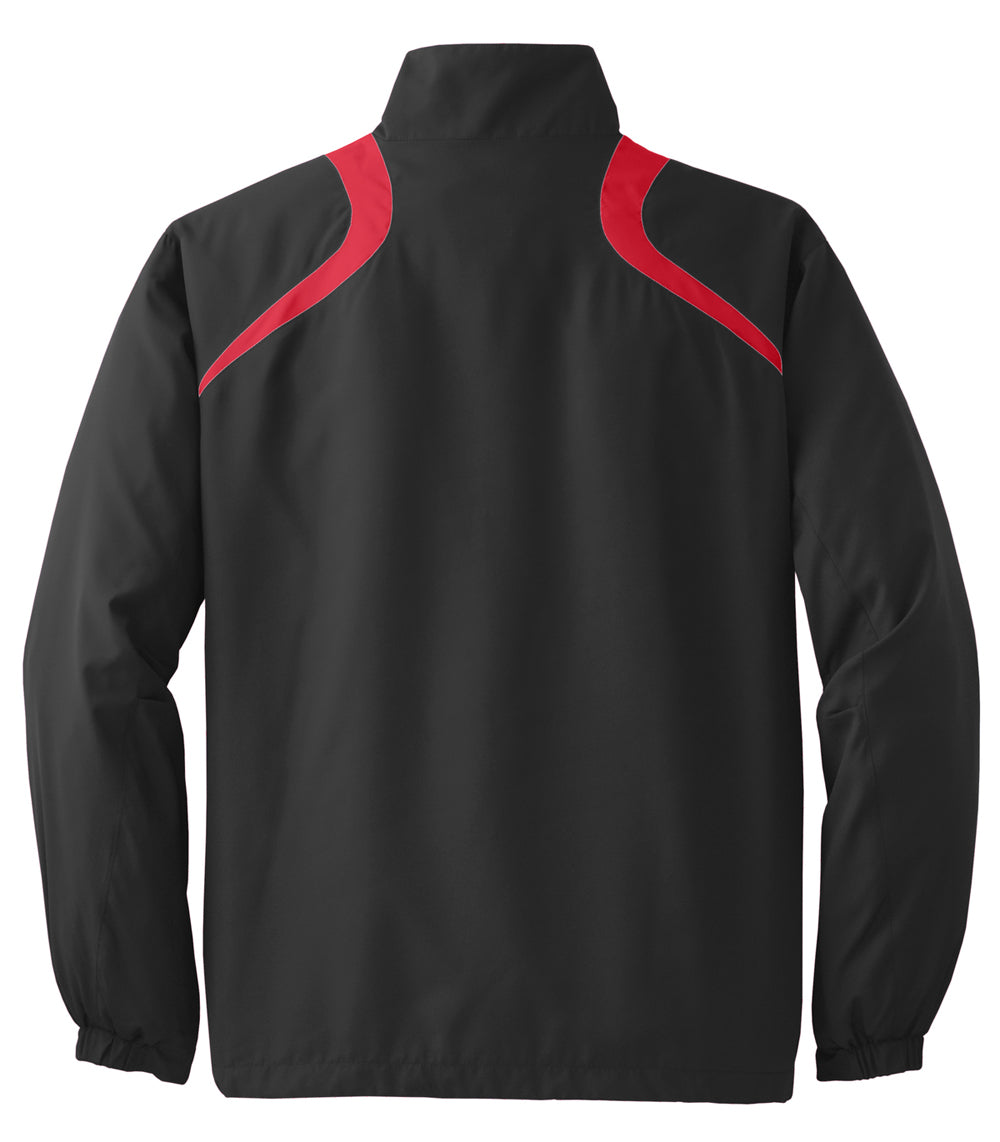 Sport-Tek JST75 Mens Water Resistant 1/4 Zip Wind Jacket Black/Red Flat Back