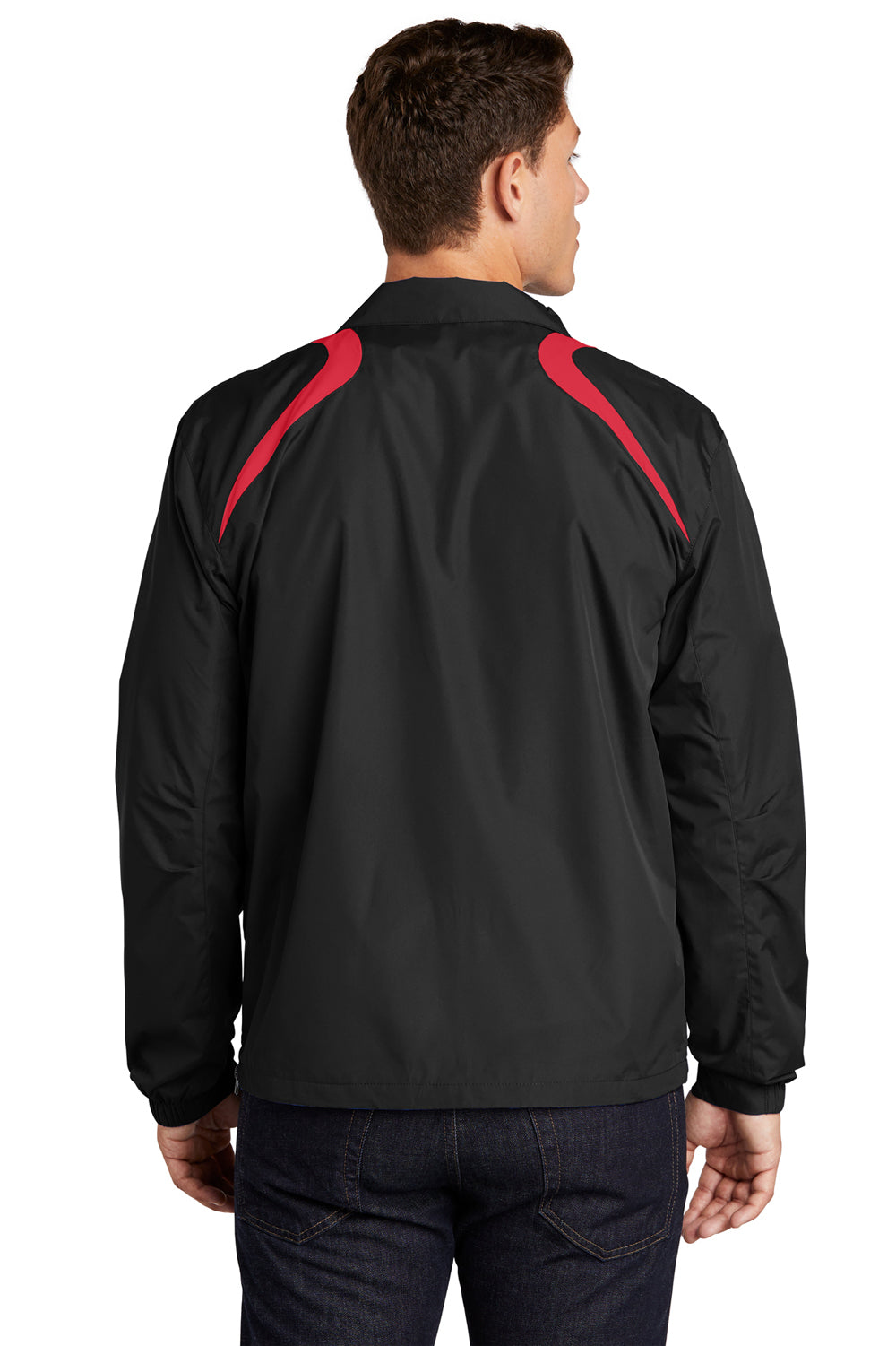 Sport-Tek JST75 Mens Water Resistant 1/4 Zip Wind Jacket Black/Red Back