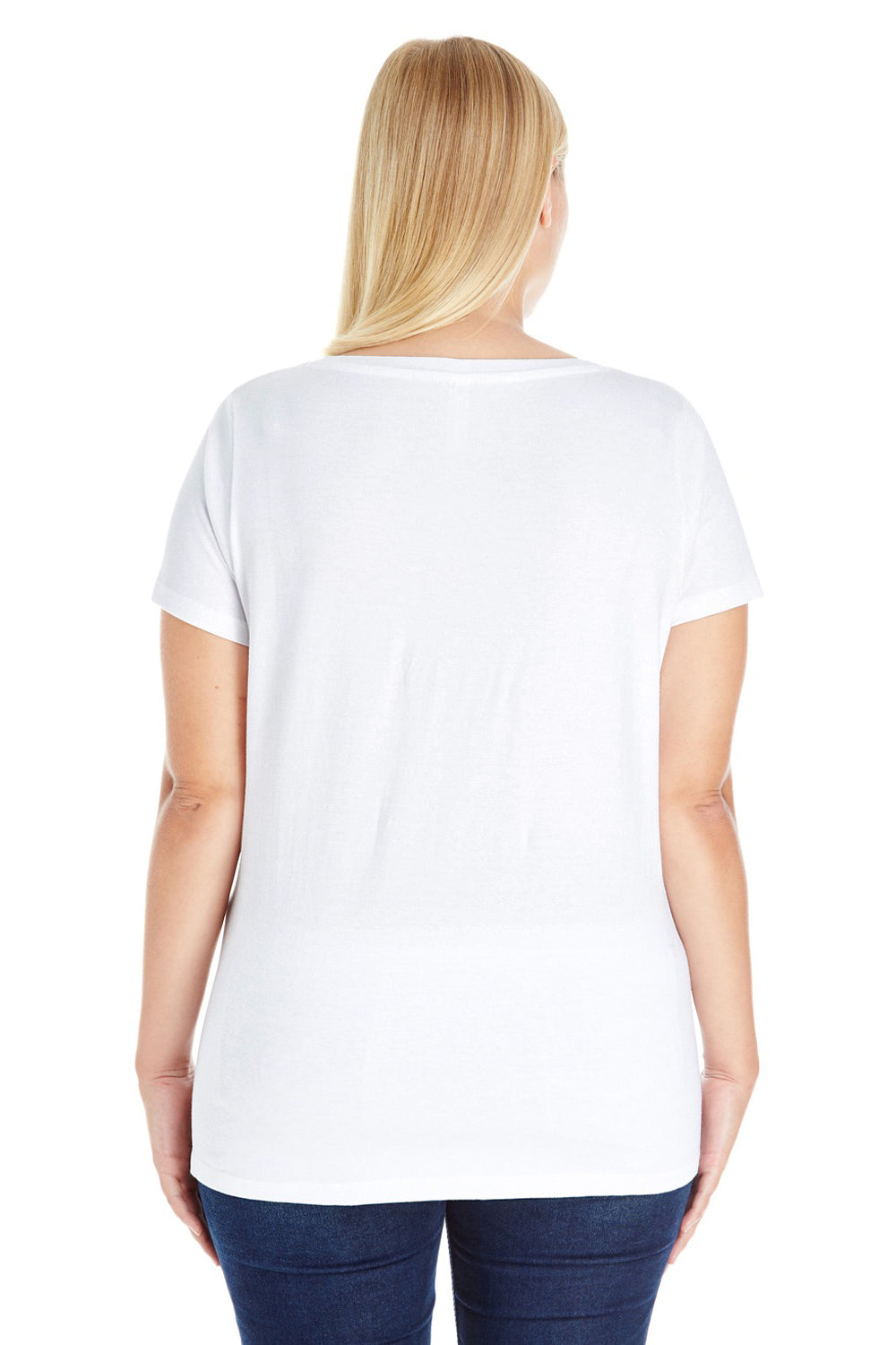 LAT 3807 Womens Premium Jersey Short Sleeve V-Neck T-Shirt White Back