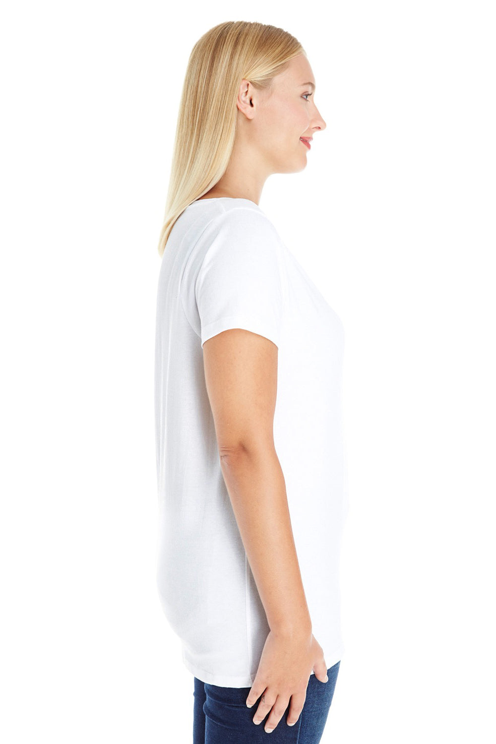 LAT 3807 Womens Premium Jersey Short Sleeve V-Neck T-Shirt White Side