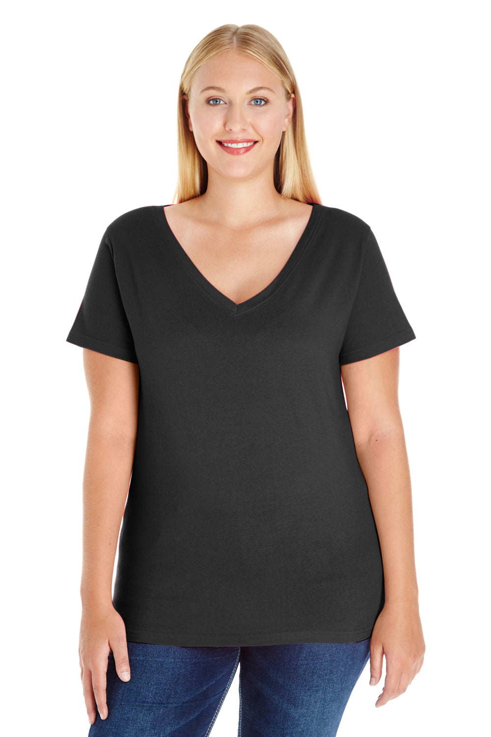 LAT 3807 Womens Premium Jersey Short Sleeve V-Neck T-Shirt Black Front