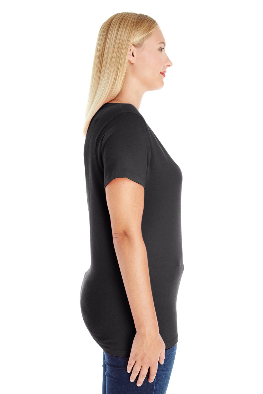 LAT 3807 Womens Premium Jersey Short Sleeve V-Neck T-Shirt Black Side