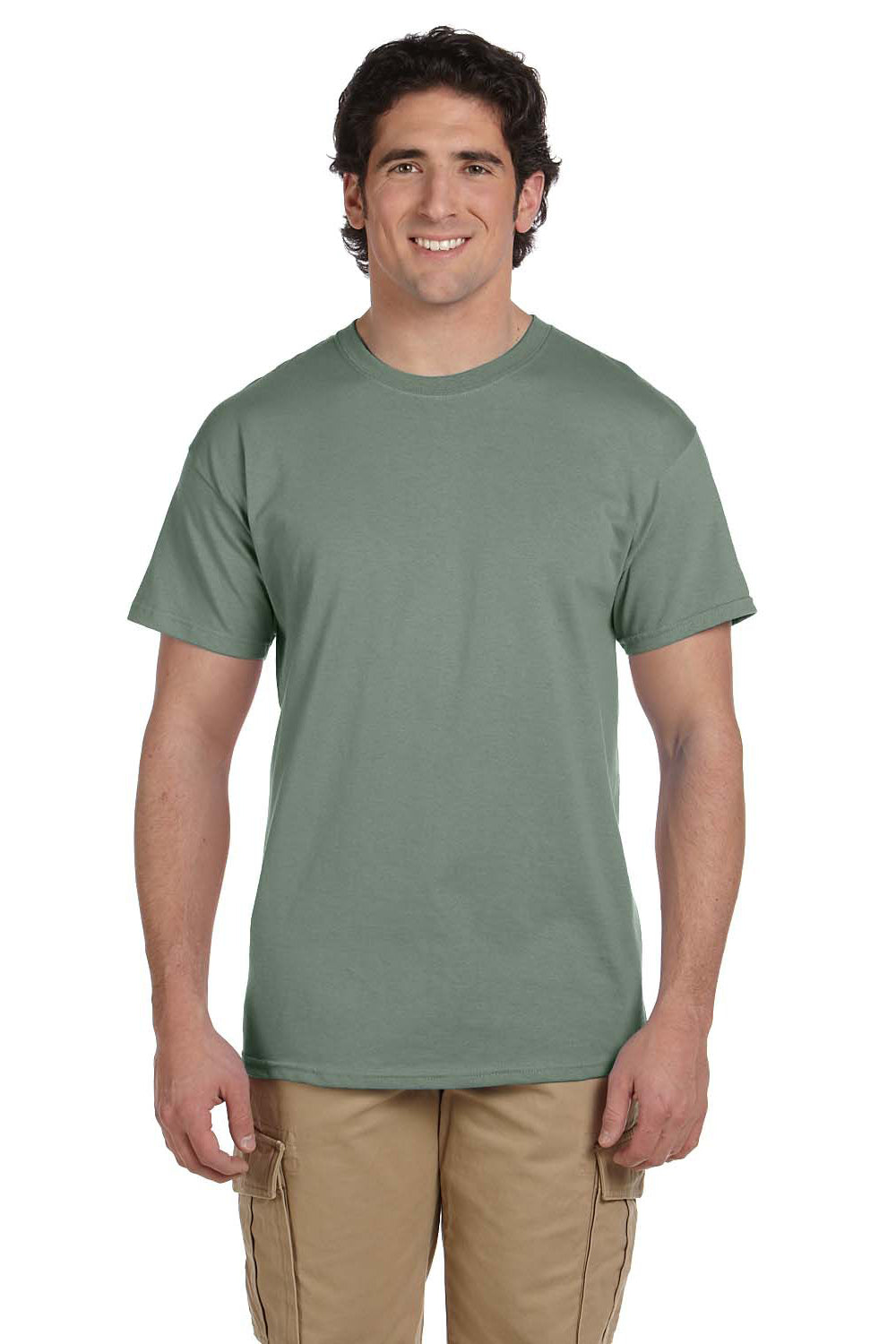 Fruit Of The Loom 3931 Mens HD Jersey Short Sleeve Crewneck T-Shirt Sagestone Green Front