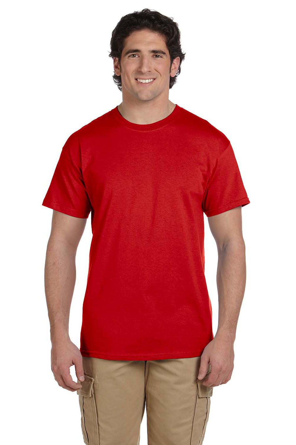 Fruit Of The Loom 3931 Mens HD Jersey Short Sleeve Crewneck T-Shirt Red Front