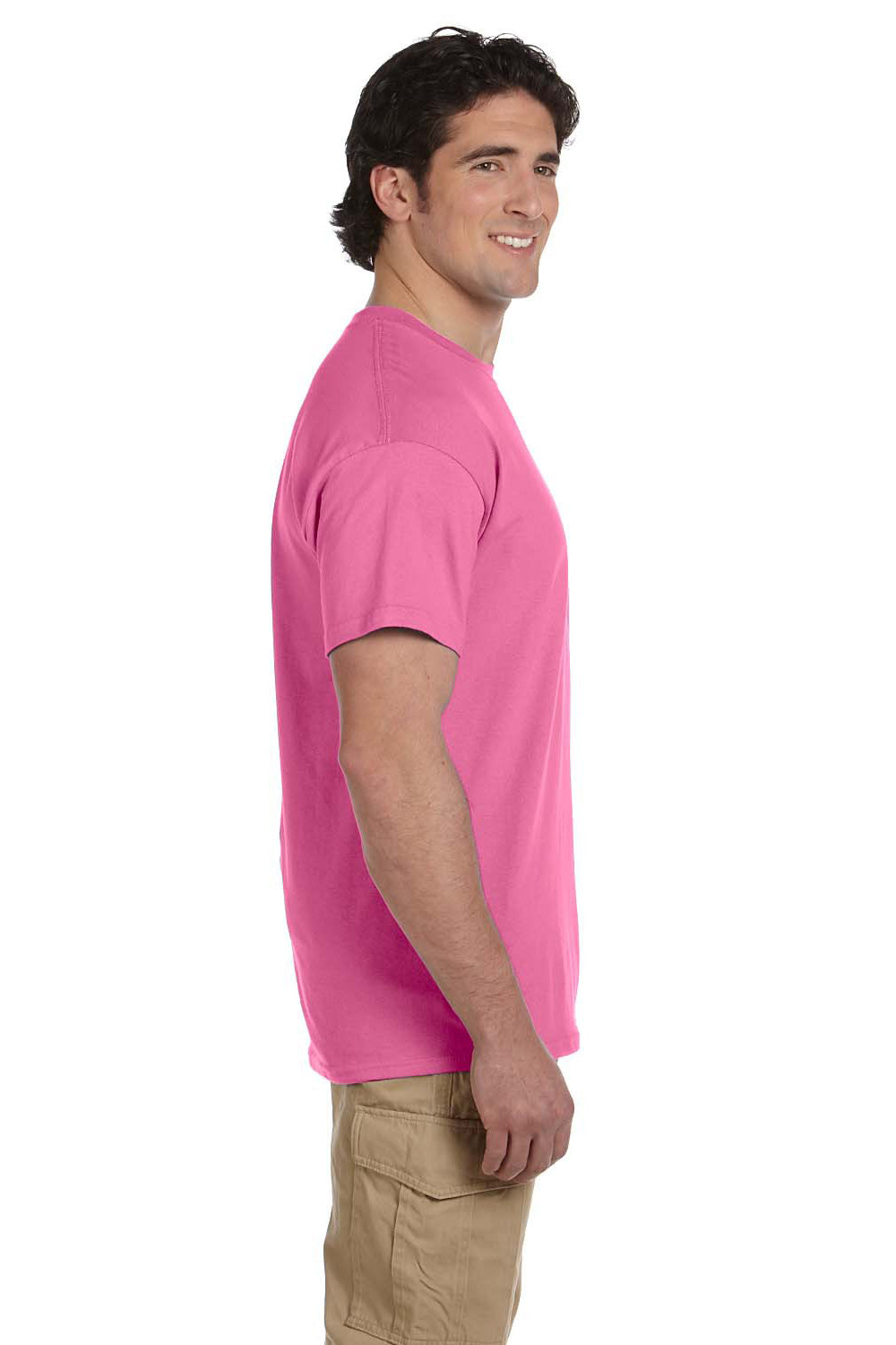 Fruit Of The Loom 3931 Mens HD Jersey Short Sleeve Crewneck T-Shirt Azalea Pink Side