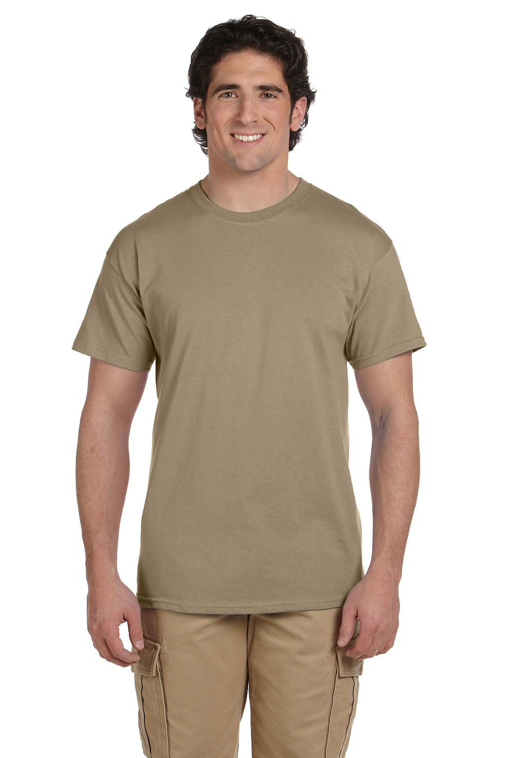 Fruit Of The Loom 3931 Mens HD Jersey Short Sleeve Crewneck T-Shirt Khaki Brown Front