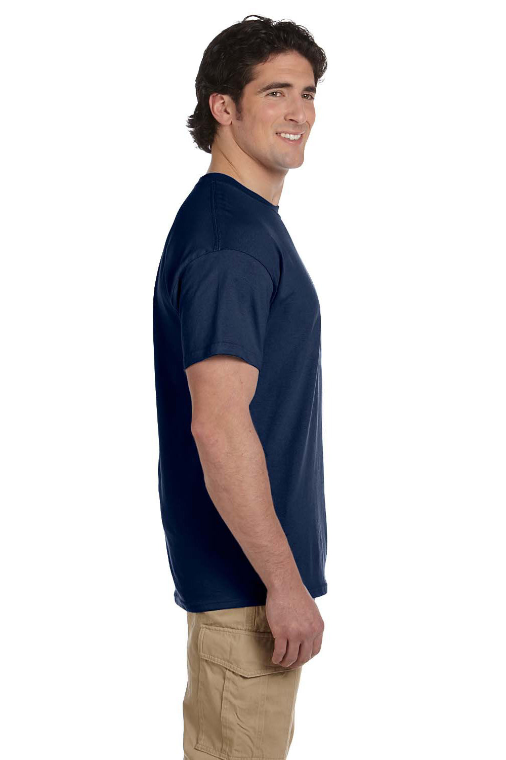 Fruit Of The Loom 3931 Mens HD Jersey Short Sleeve Crewneck T-Shirt Navy Blue Side