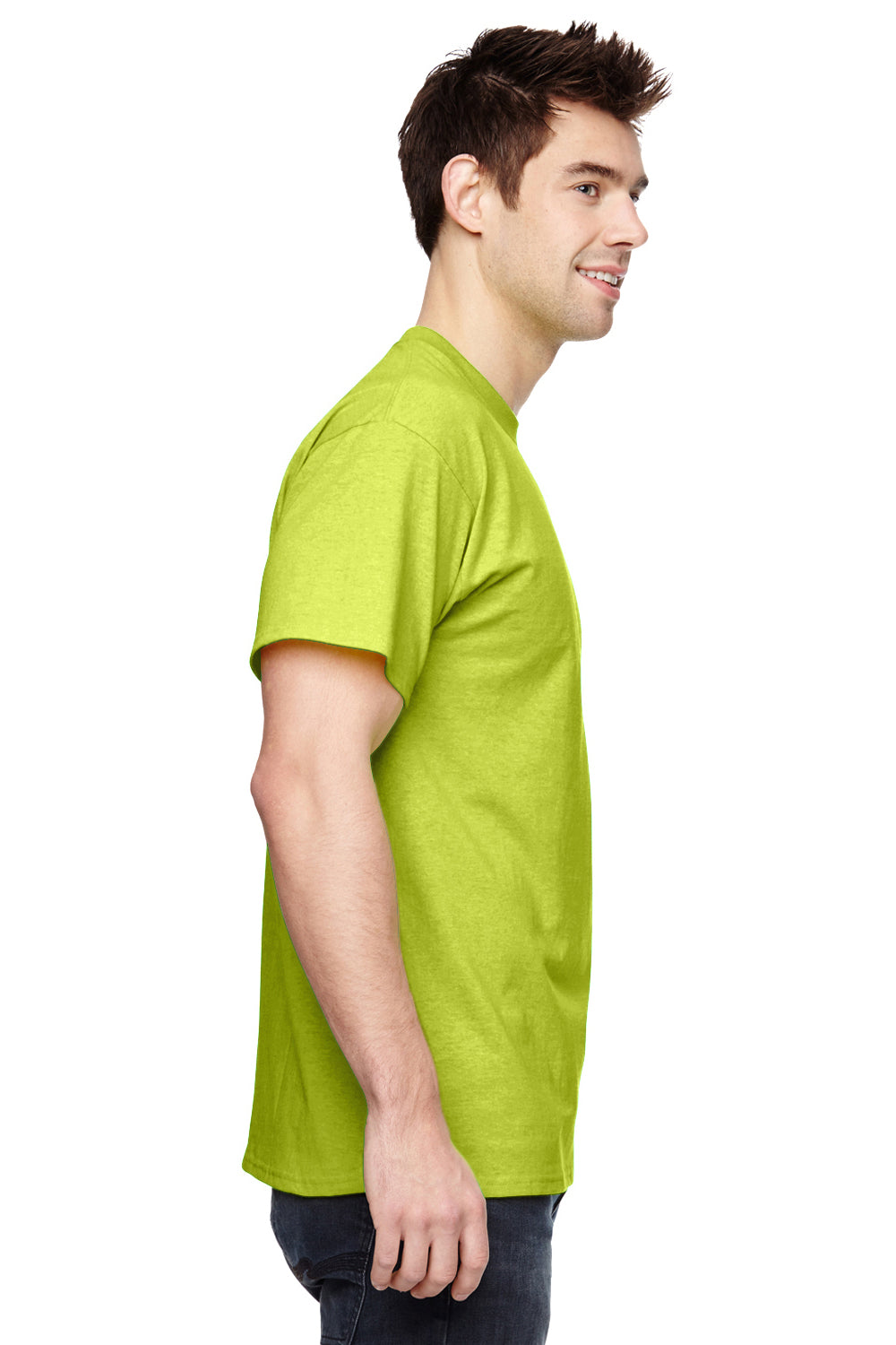 Fruit Of The Loom 3931 Mens HD Jersey Short Sleeve Crewneck T-Shirt Safety Green Side