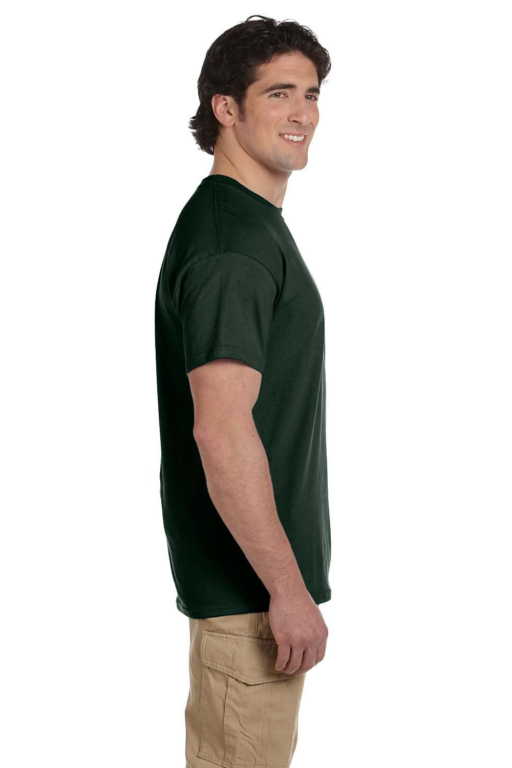 Fruit Of The Loom 3931 Mens HD Jersey Short Sleeve Crewneck T-Shirt Forest Green Side