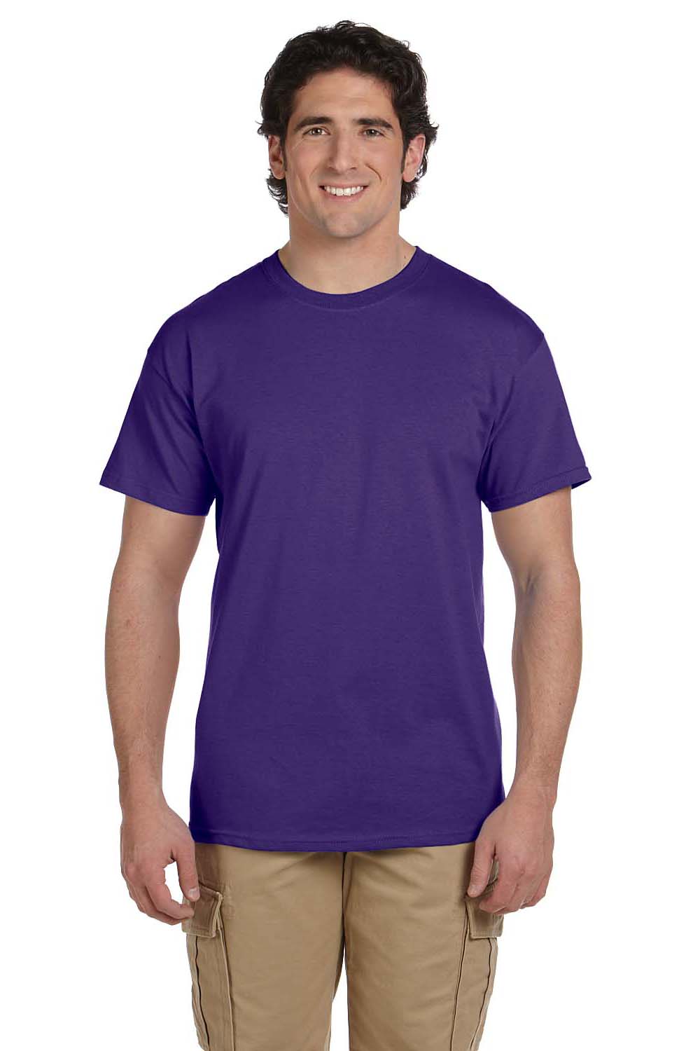 Fruit Of The Loom 3931 Mens HD Jersey Short Sleeve Crewneck T-Shirt Purple Front