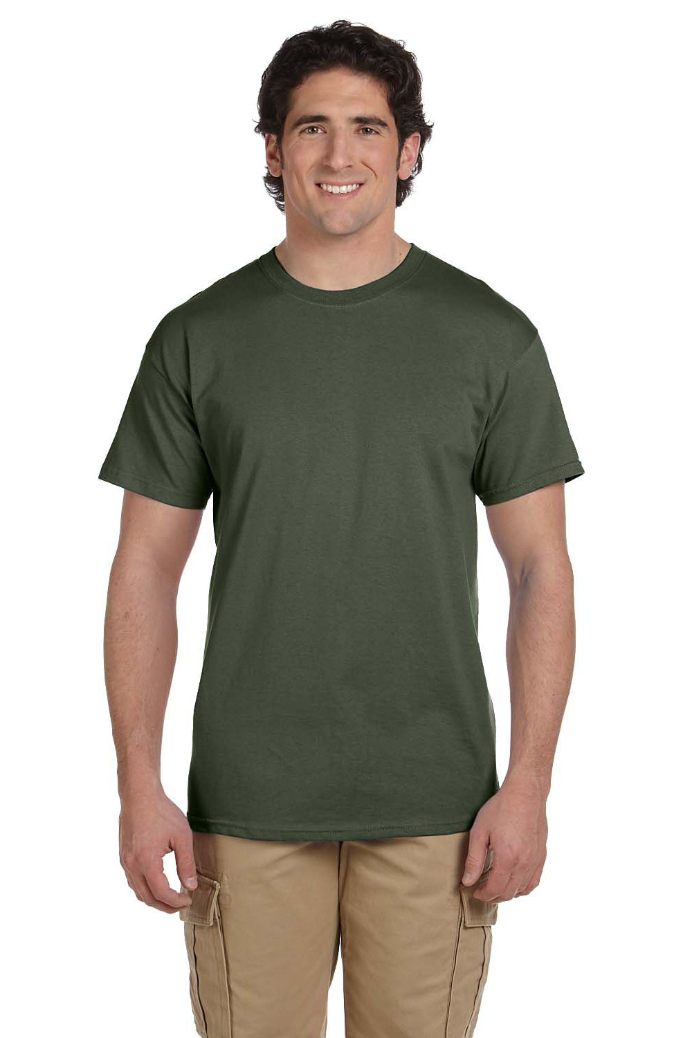 Fruit Of The Loom 3931 Mens HD Jersey Short Sleeve Crewneck T-Shirt Military Green Front